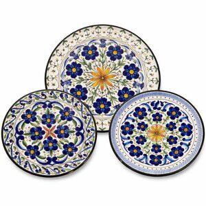 Gerplat Vintage Hand Painted Spanish Plates – Set of 3 | Blue Floral